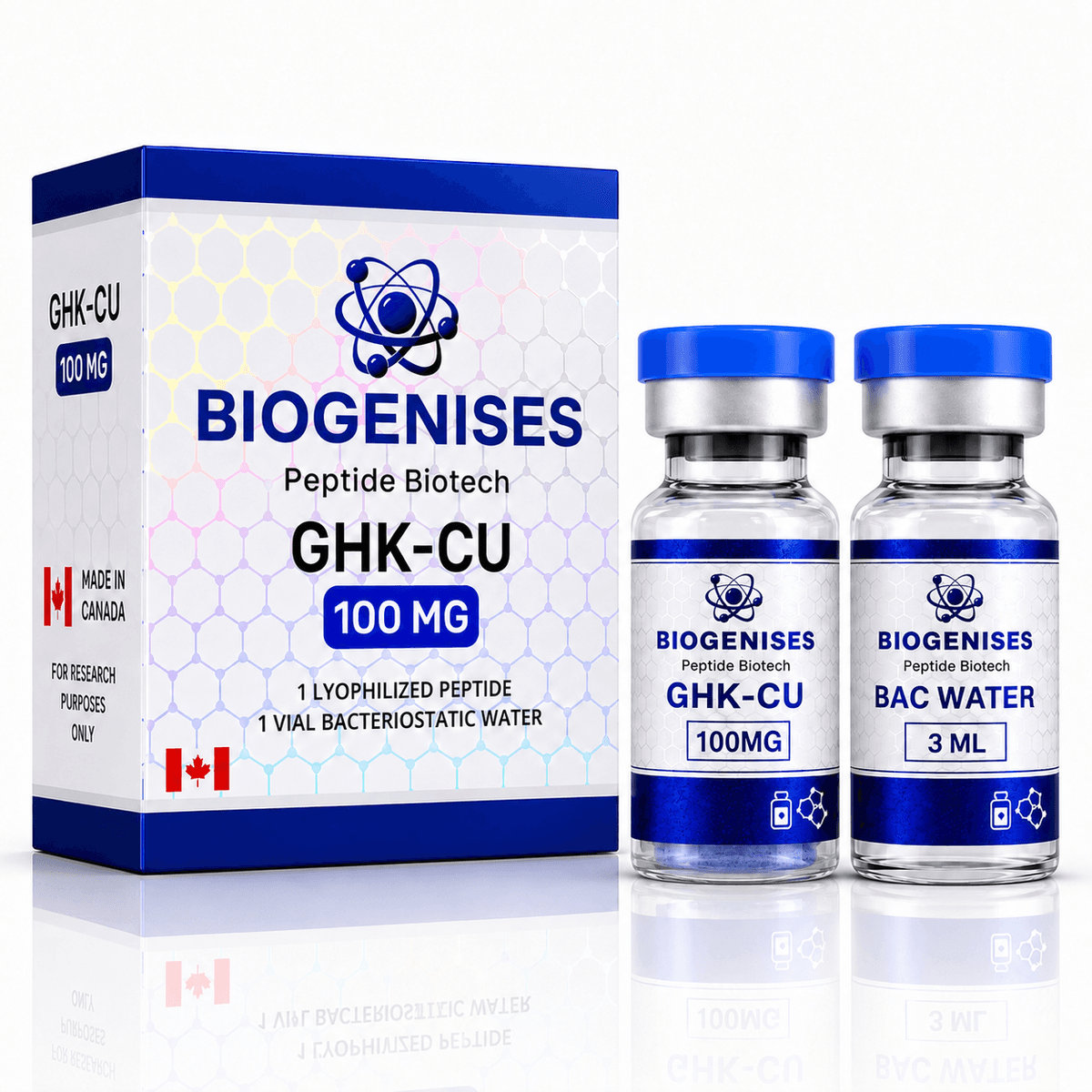 GHK-Cu 100mg Biogenesis + Água Bacteriostática – Peptídeos